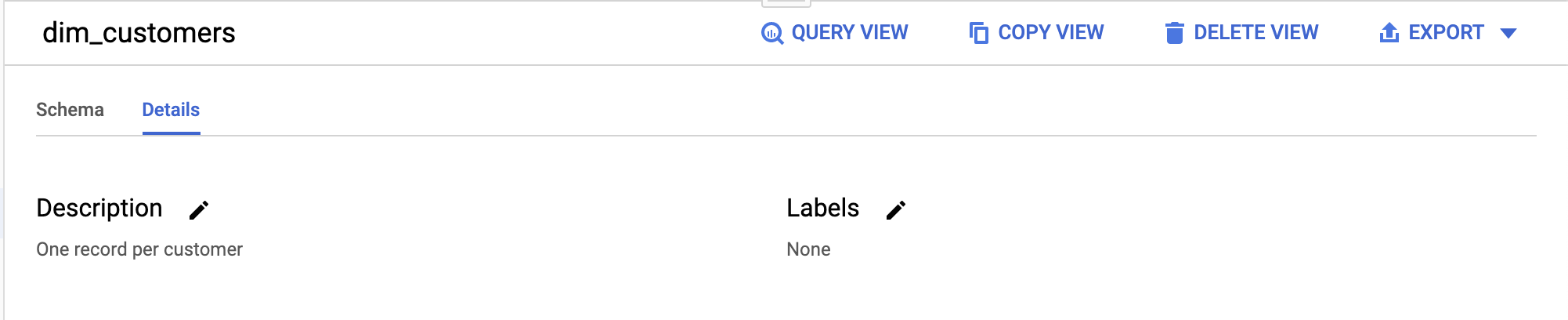 Relation descriptions in BigQuery